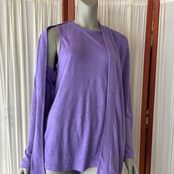 J.Jill Love Linen Purple Tank Top And Open-Front Cardigan Set Size Small - Picture 3 of 12